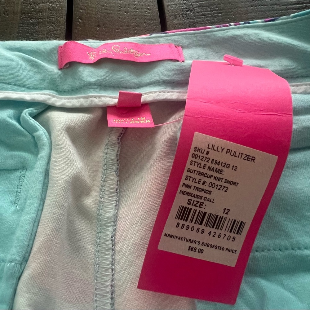 Lilly Pulitzer Pink Tropics Mermaids Call Buttercup Knit Shorts - Picture 3 of 3